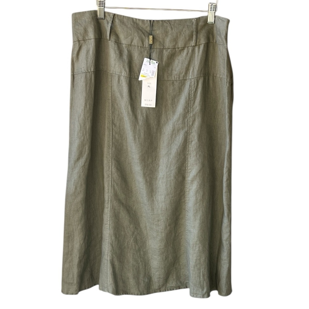 For Cynthia PL New w Tag 100% Linen Mid Skirt A Line Olive Green - Picture 10 of 10